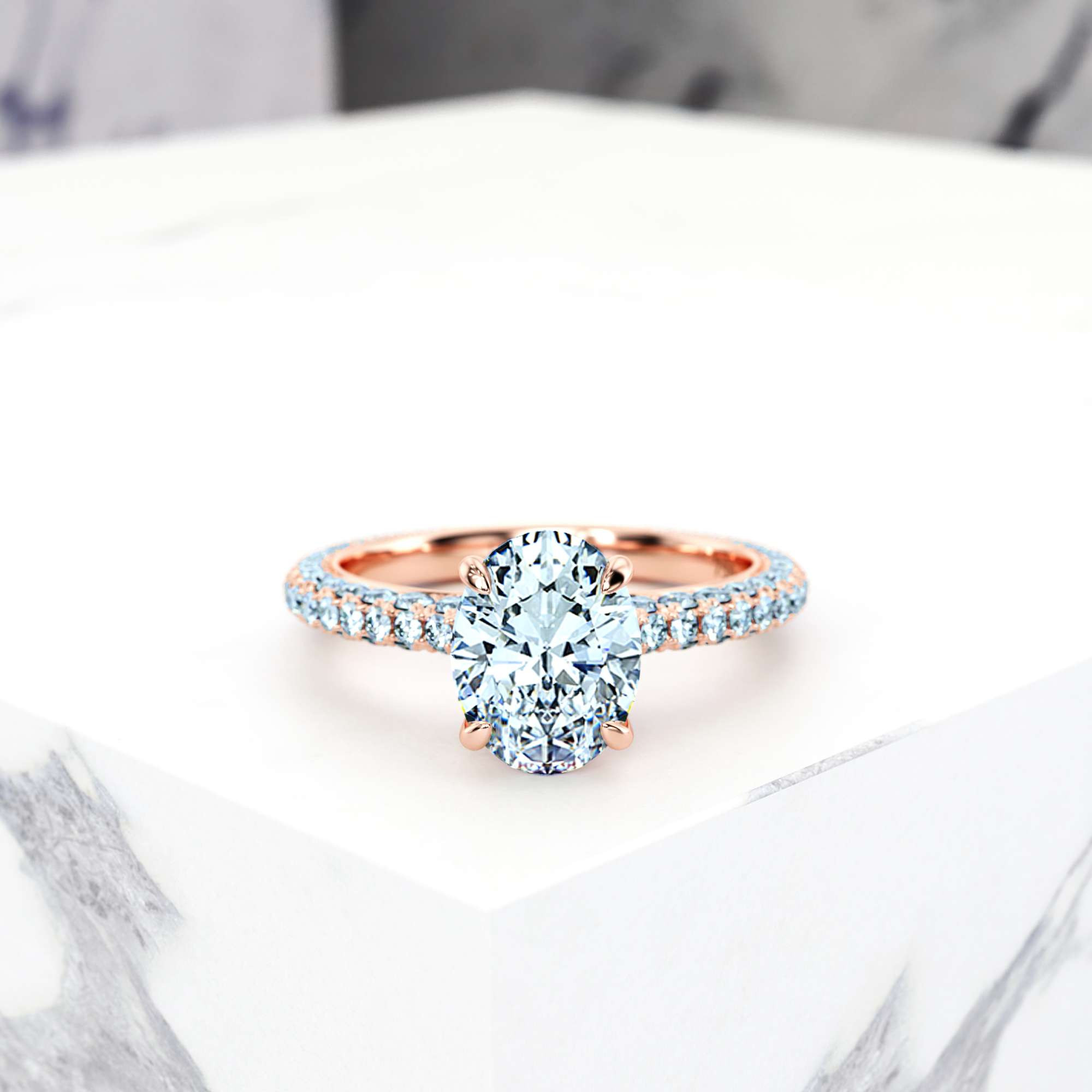 Bague de fiançailles Edessa Oval GIA Certified Diamant naturel Ovale  Or rose 18 ct SI1 H