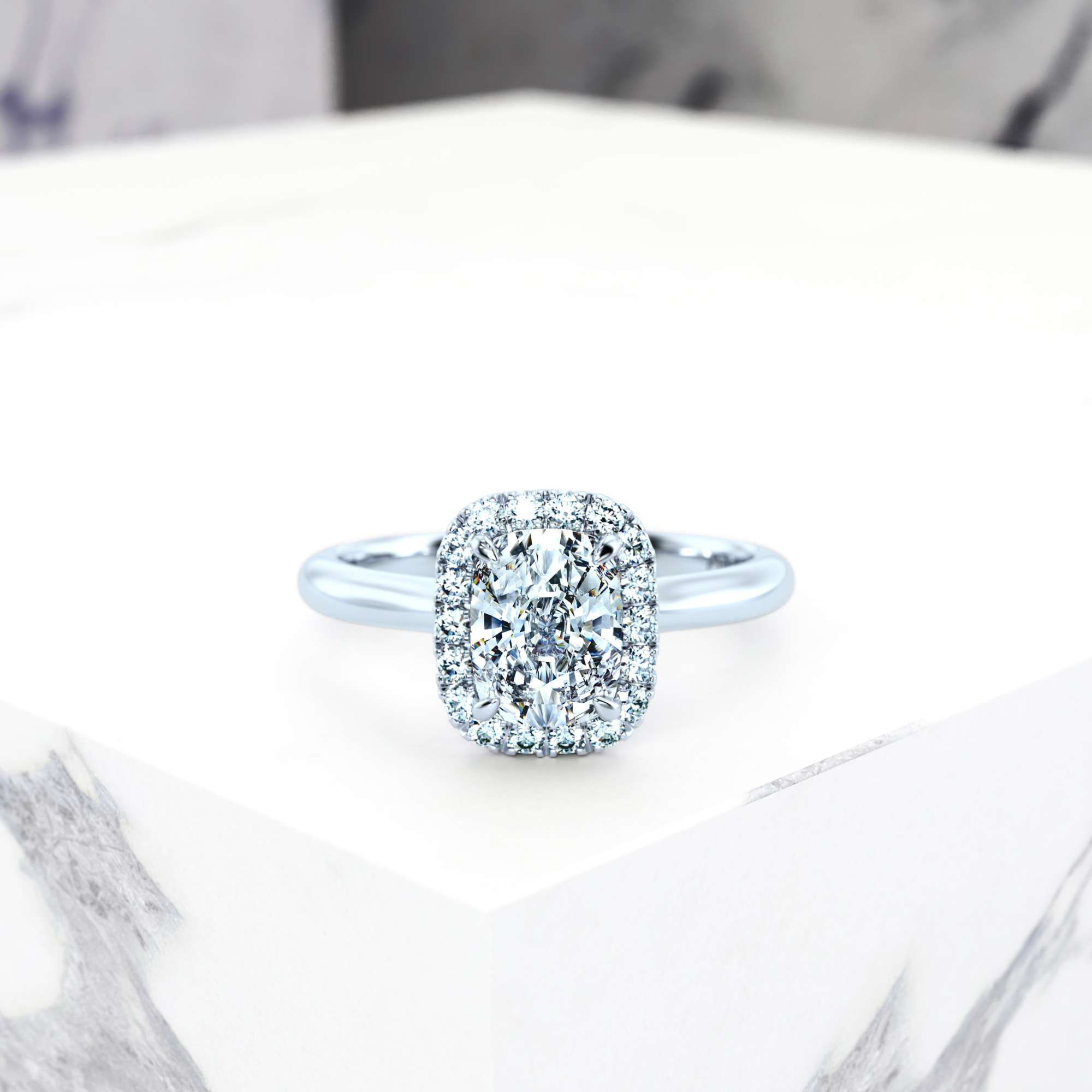 Engagement ring Effie Rectangle Cushion GIA Certified Natural diamond  Rectangle cushion Platinum SI1 H